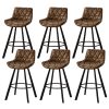 Genpo Bar Stools Set of 6, 26" Kitchen Counter Height Bar Stools with Back Metal Legs and Footrest, Brown Leather Barstools for Kitchen Island