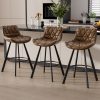 Genpo Bar Stools Set of 3, 26" Kitchen Counter Height Bar Stools with Back Metal Legs and Footrest, Brown Leather Barstools for Kitchen Island
