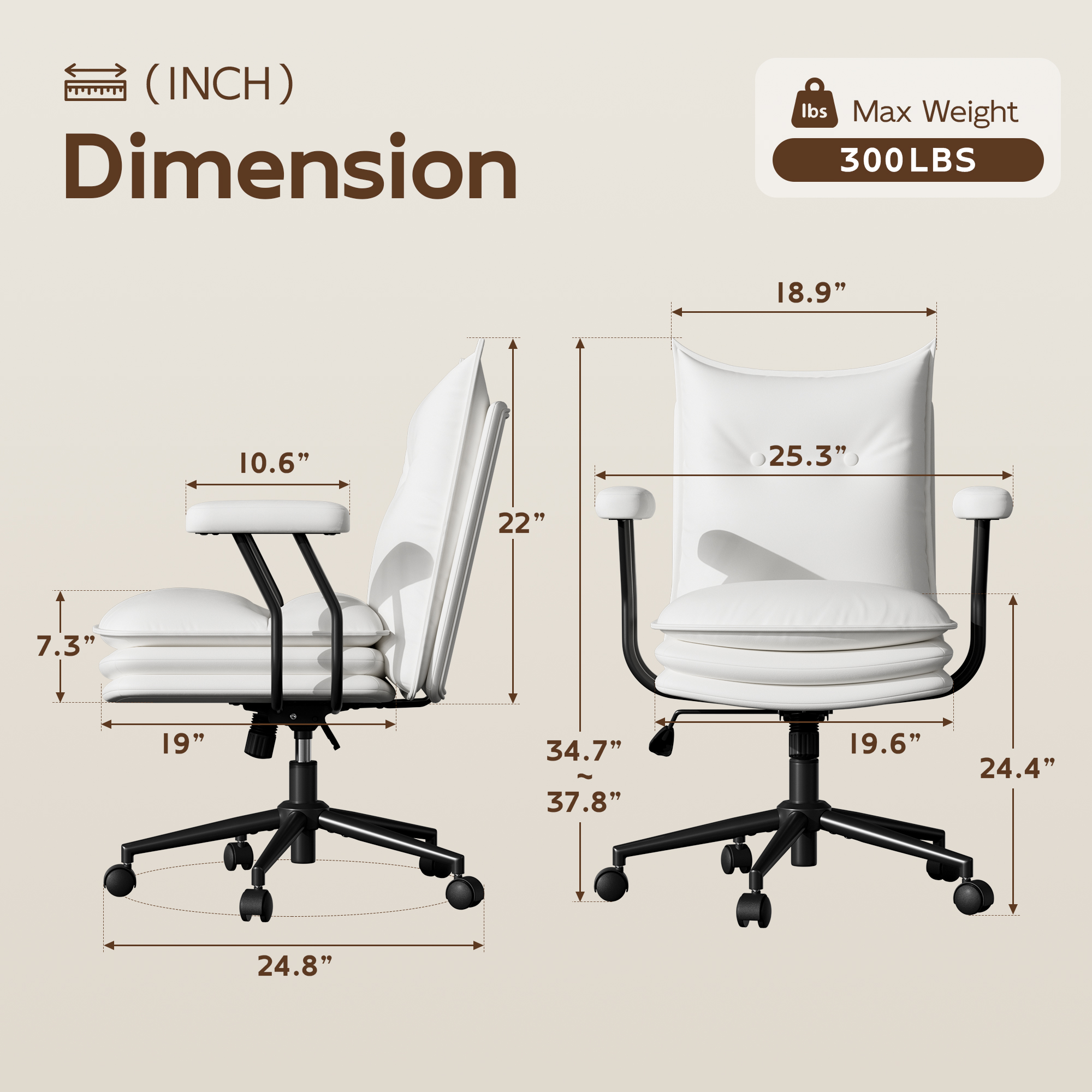 Genpo White Leather Computer Desk Chairs 300lbs for Adults, Vanity Chair with Wheels, Padded Arms, Thickened & Widened Back and Seat for Home Office Makeup - Image 2