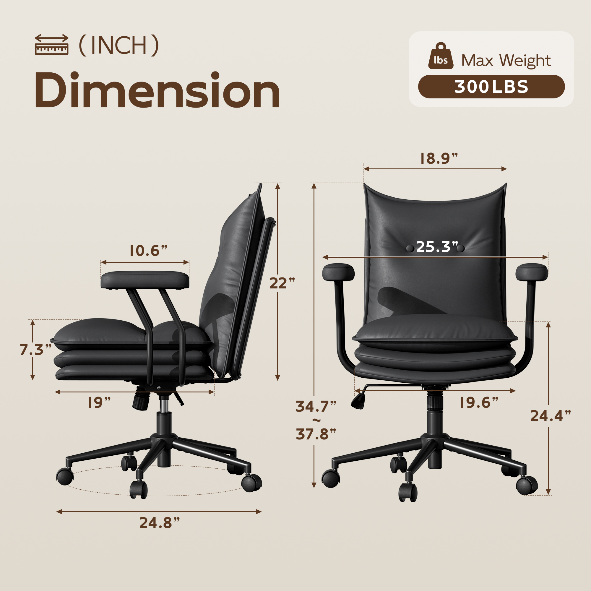 Genpo Black Leather Computer Desk Chairs 300lbs for Adults, Vanity Chair with Wheels, Padded Arms, Thickened & Widened Back and Seat for Home Office Makeup - Image 2