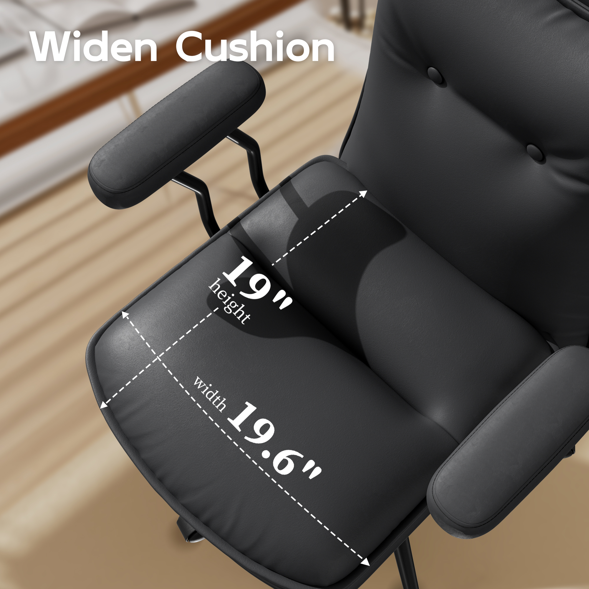 Genpo Black Leather Computer Desk Chairs 300lbs for Adults, Vanity Chair with Wheels, Padded Arms, Thickened & Widened Back and Seat for Home Office Makeup - Image 3