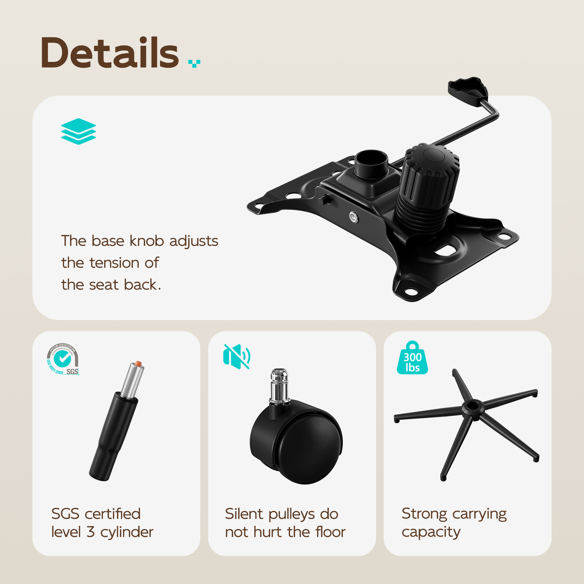 Genpo Black Leather Computer Desk Chairs 300lbs for Adults, Vanity Chair with Wheels, Padded Arms, Thickened & Widened Back and Seat for Home Office Makeup - Image 6